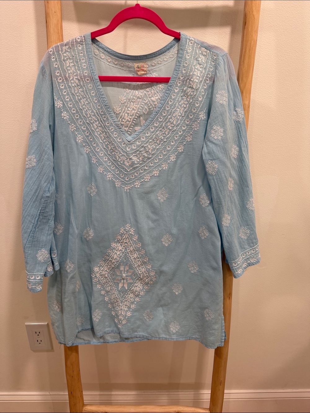 Light Blue Embroidered V-Neck Women’s Coverup